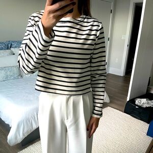 Zara Black and White Boxy Striped Crop Blouse